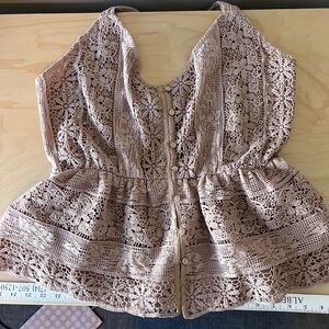 Free People Halter Lace Peplum Button-Front Cami in Dusty Mauve